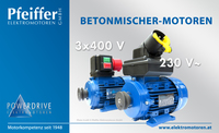 Betonmischer-Motoren: 3x400 V (links), 230 V~ (rechts) - Zum Vergrößern klicken